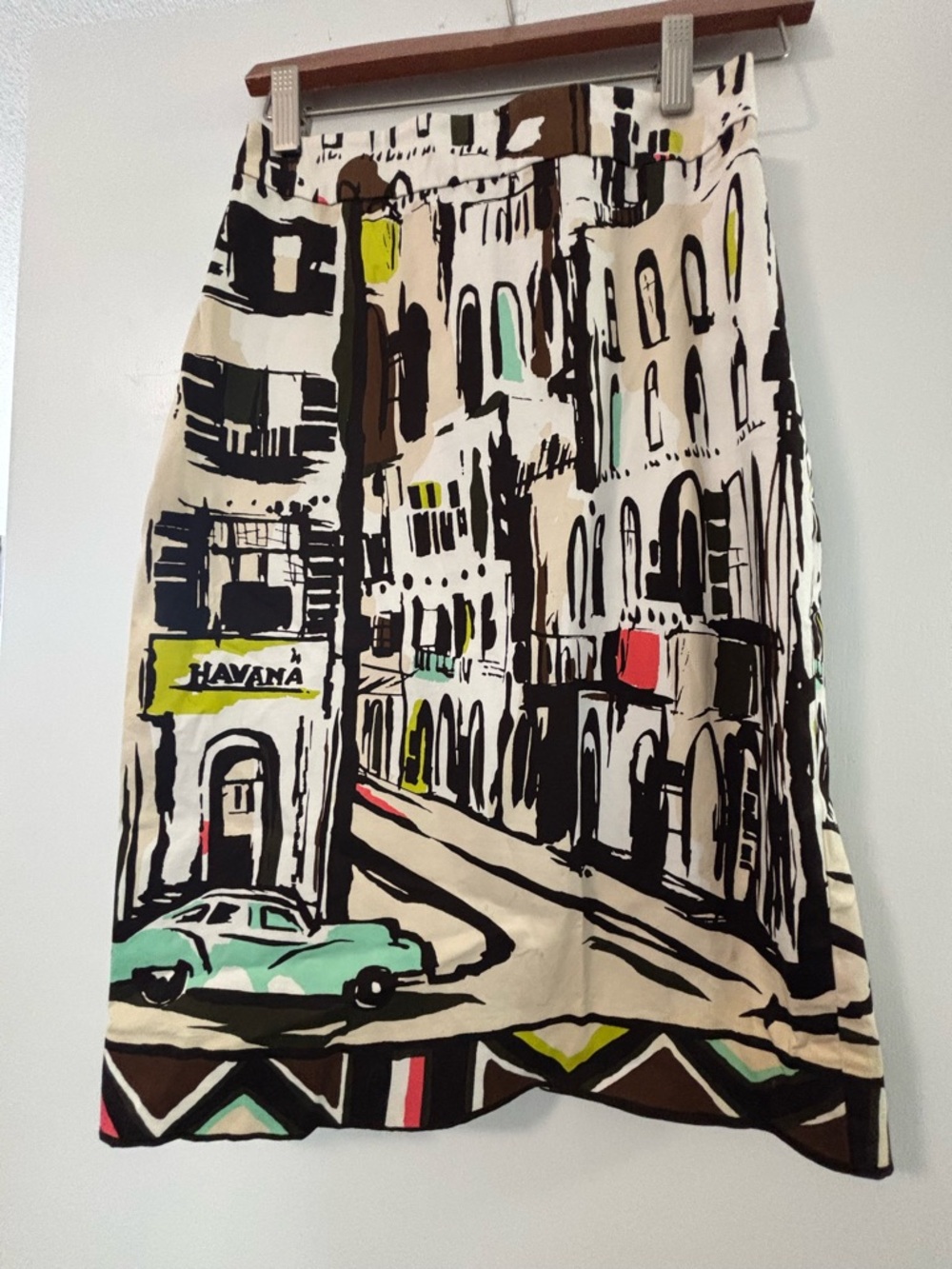 kate spade Cream Havana Graphic Midi Skirt with Mint and Yellow Accents